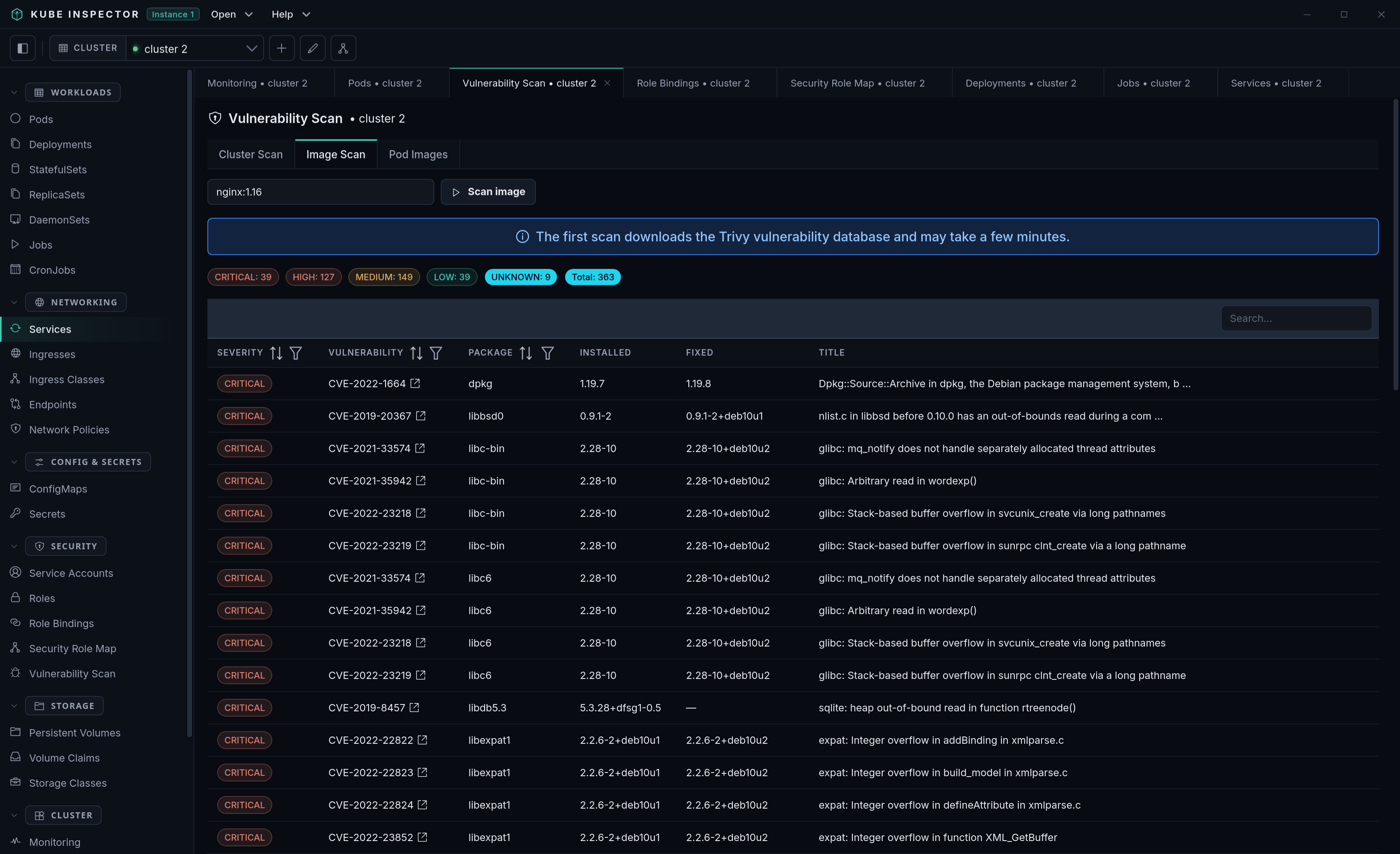 Vulnerability scan results